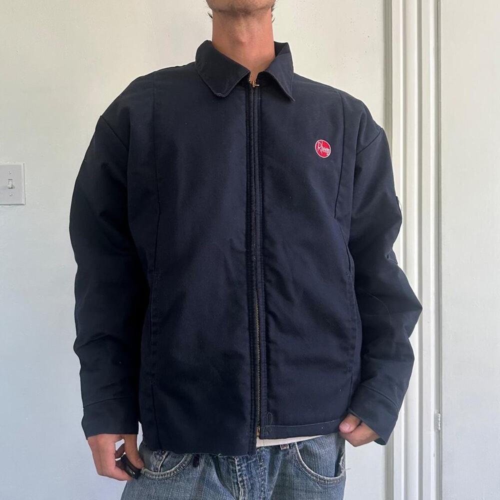 Vintage 00s Embroidered Zip Up Cropped Blue Workwear Jacket